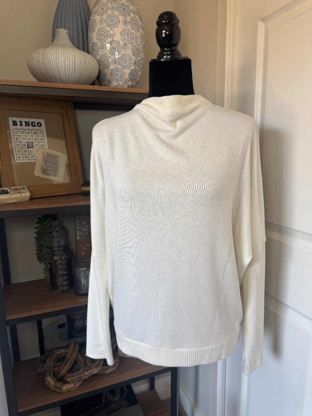Express Cream Mock Neck Dolman Sleeve Sweater w/Faux Leather Detail - Size M
